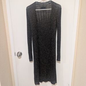 Nili Lotan Black And Gold Shimmer Long Lightweight Cardigan